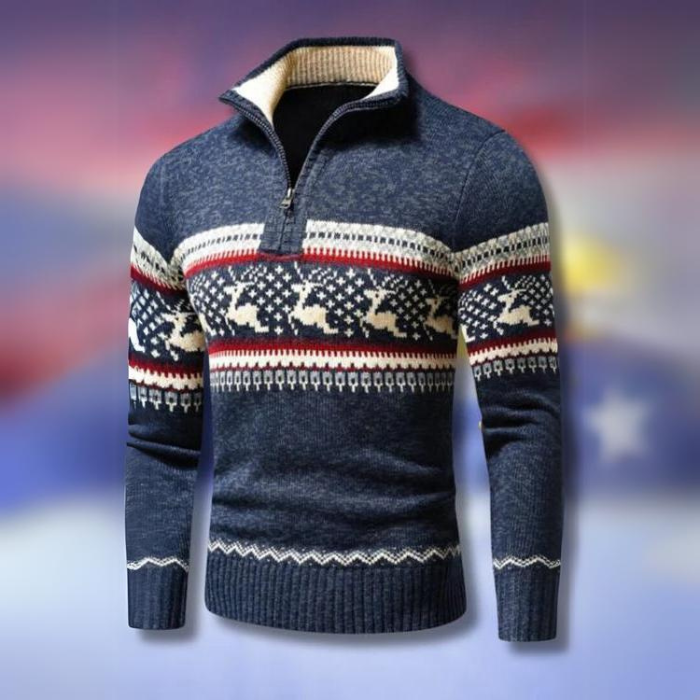 Men's Stylish Holiday Functional Season Half-Zip Sweater