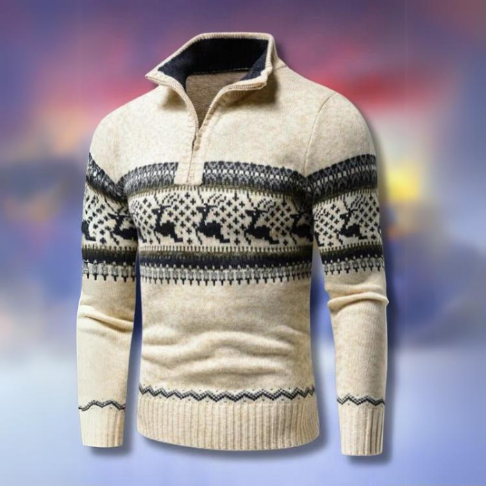 Men's Stylish Holiday Functional Season Half-Zip Sweater