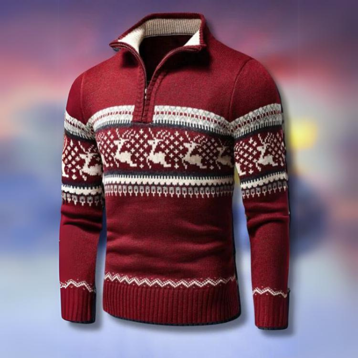 Men's Stylish Holiday Functional Season Half-Zip Sweater