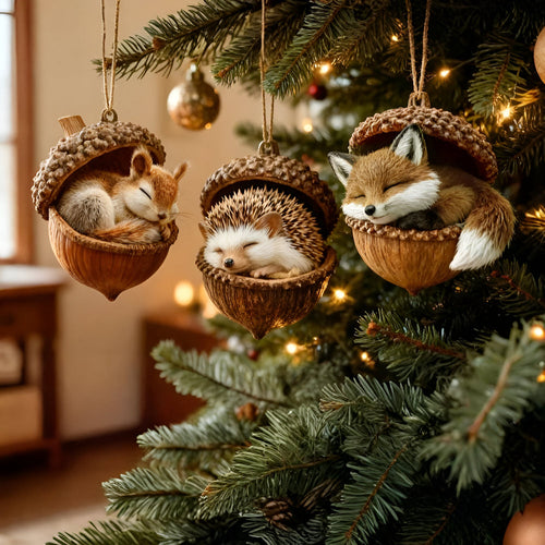 Acorn Acrylic Woodland Animal Christmas Ornaments