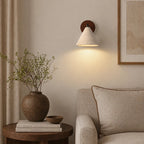 Organic Modern Cone Travertine Wall Sconce Wood Backplate - Image 8