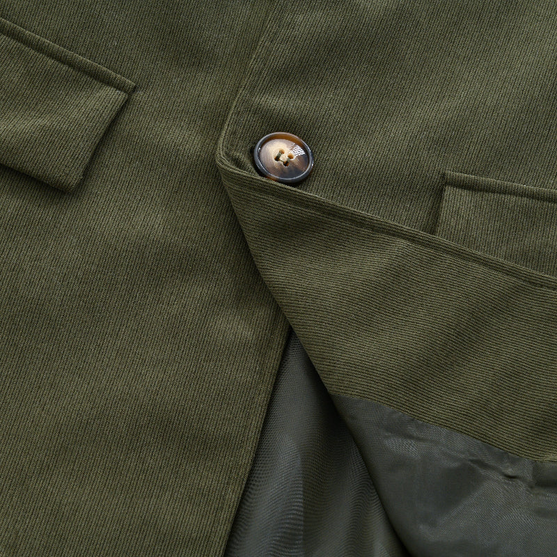 Men's Rugged Warm Outdoor Corduroy Coat with Stand-Up Collar and Side Pockets