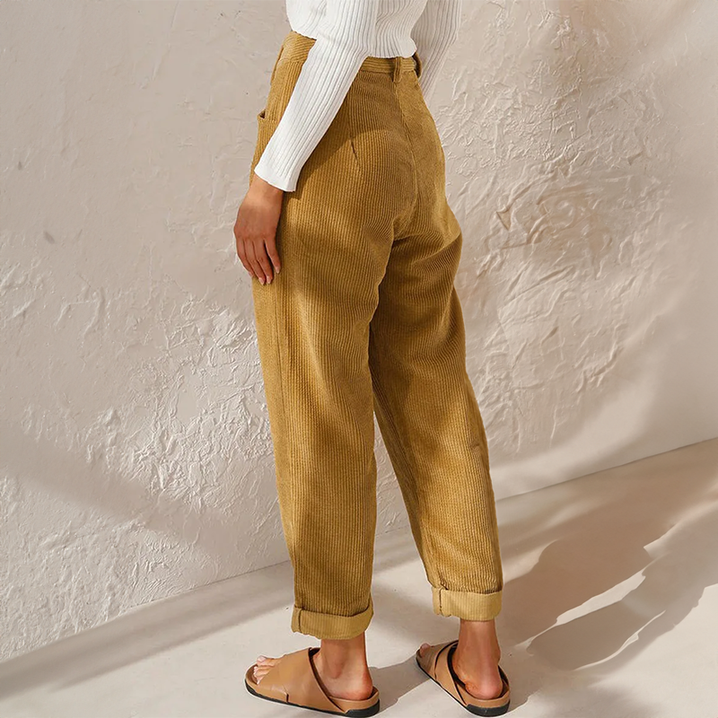 Women's Casual Elasticated High Waist Corduroy Trousers