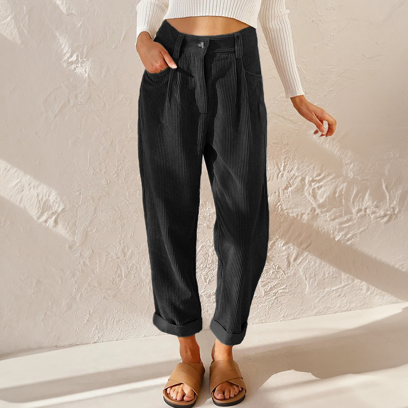 Women's Casual Elasticated High Waist Corduroy Trousers
