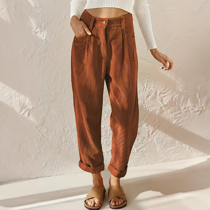 Women's Casual Elasticated High Waist Corduroy Trousers