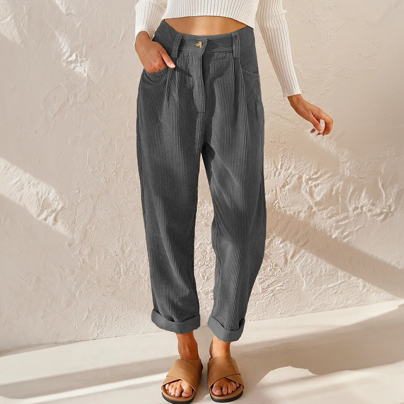 Women's Casual Elasticated High Waist Corduroy Trousers