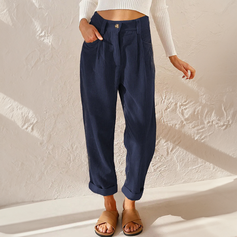 Women's Casual Elasticated High Waist Corduroy Trousers