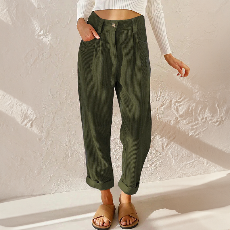 Women's Casual Elasticated High Waist Corduroy Trousers