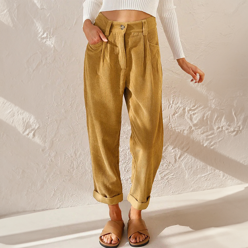 Women's Casual Elasticated High Waist Corduroy Trousers