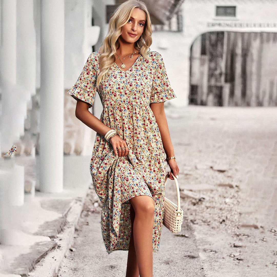 Vibrant Elegance Floral Midi Summer Dress for Women