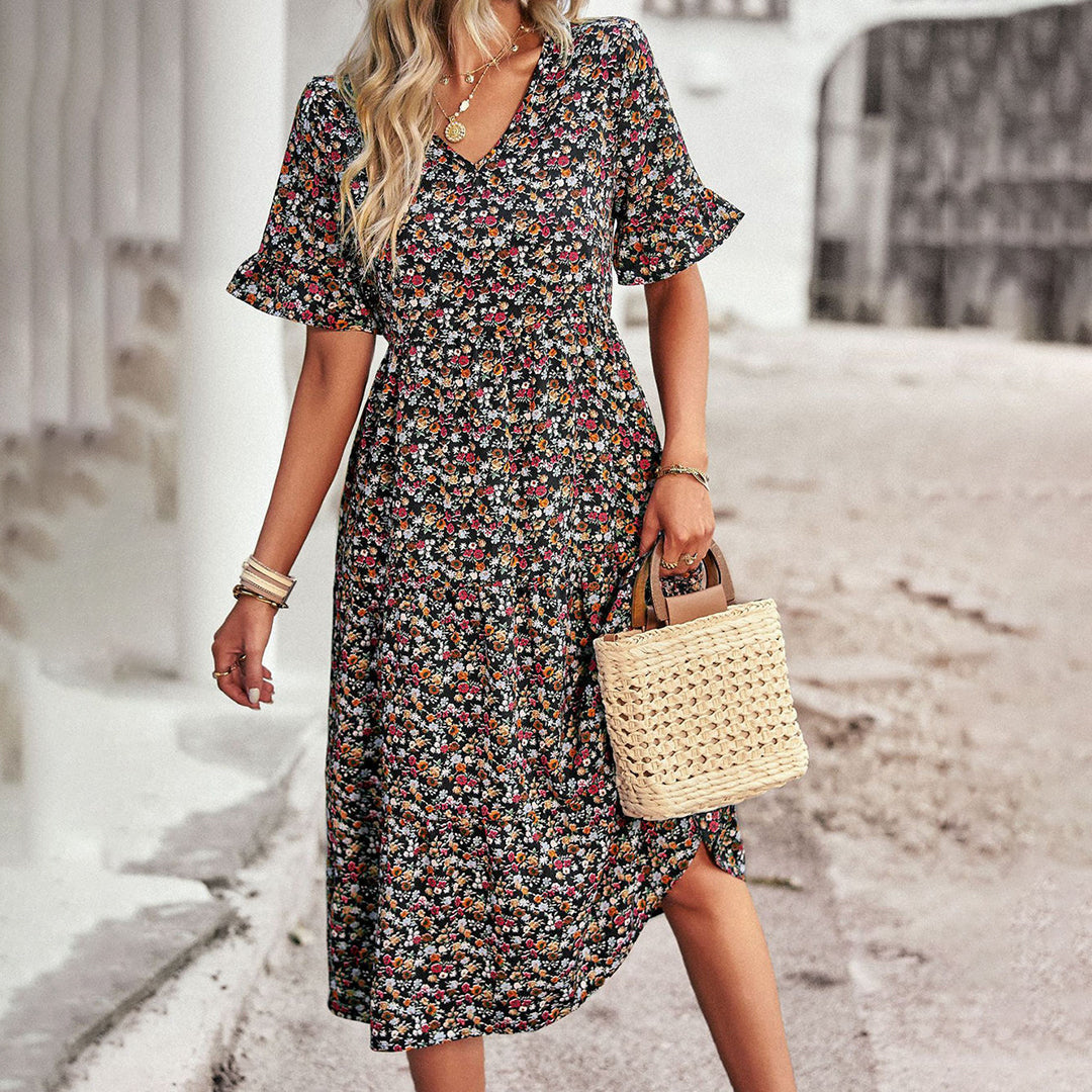 Vibrant Elegance Floral Midi Summer Dress for Women