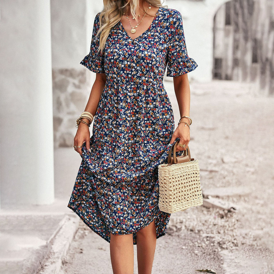 Vibrant Elegance Floral Midi Summer Dress for Women