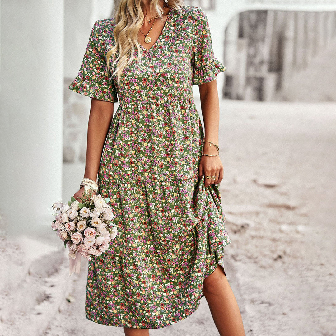 Vibrant Elegance Floral Midi Summer Dress for Women