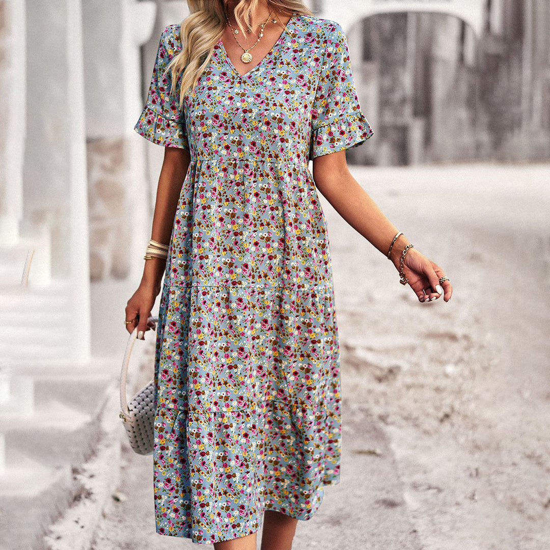 Vibrant Elegance Floral Midi Summer Dress for Women