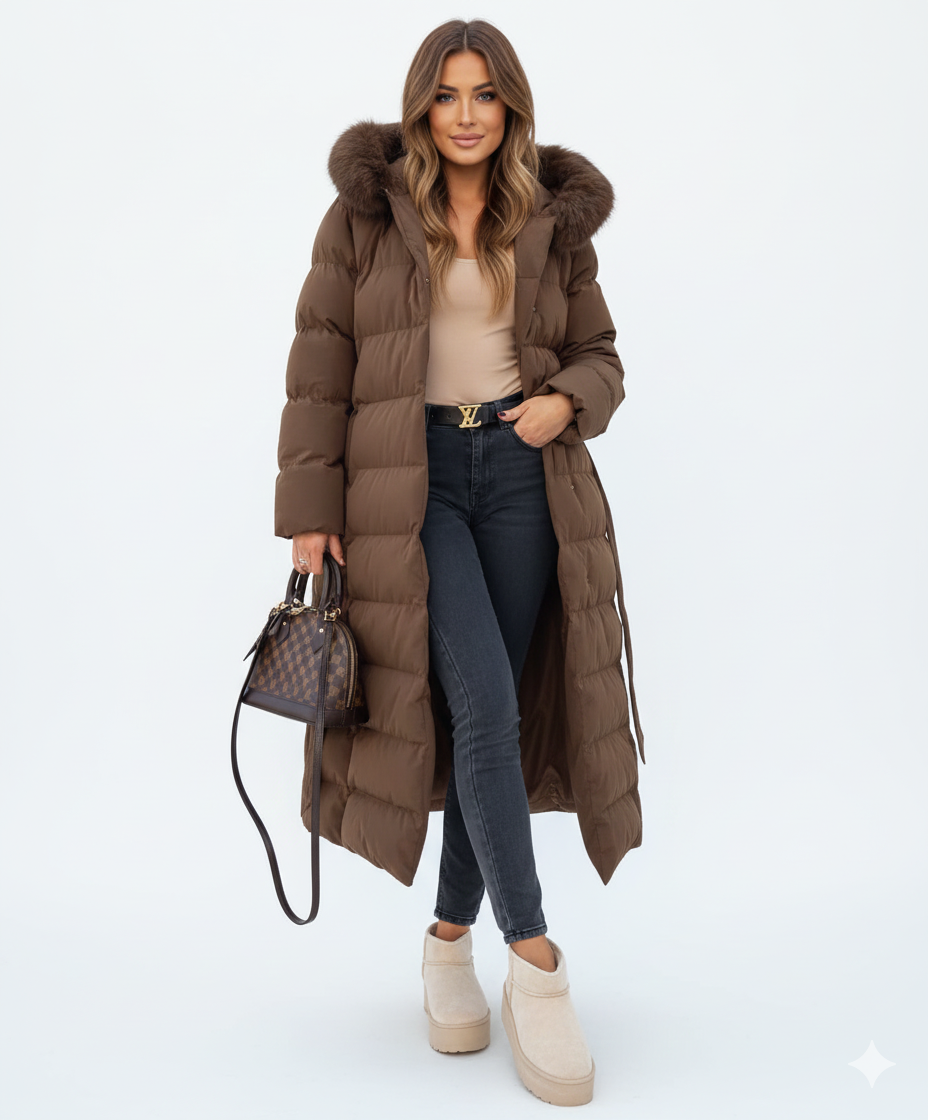 Women's Winter Long Insulated Water-Repellent Hood Parka Jacket
