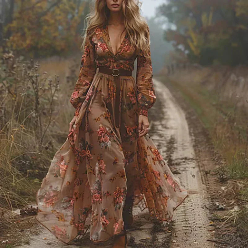 Women's Bohemian Flowing Maxi Ruffle Dress - Ideal for Sunny Days and All Occasions