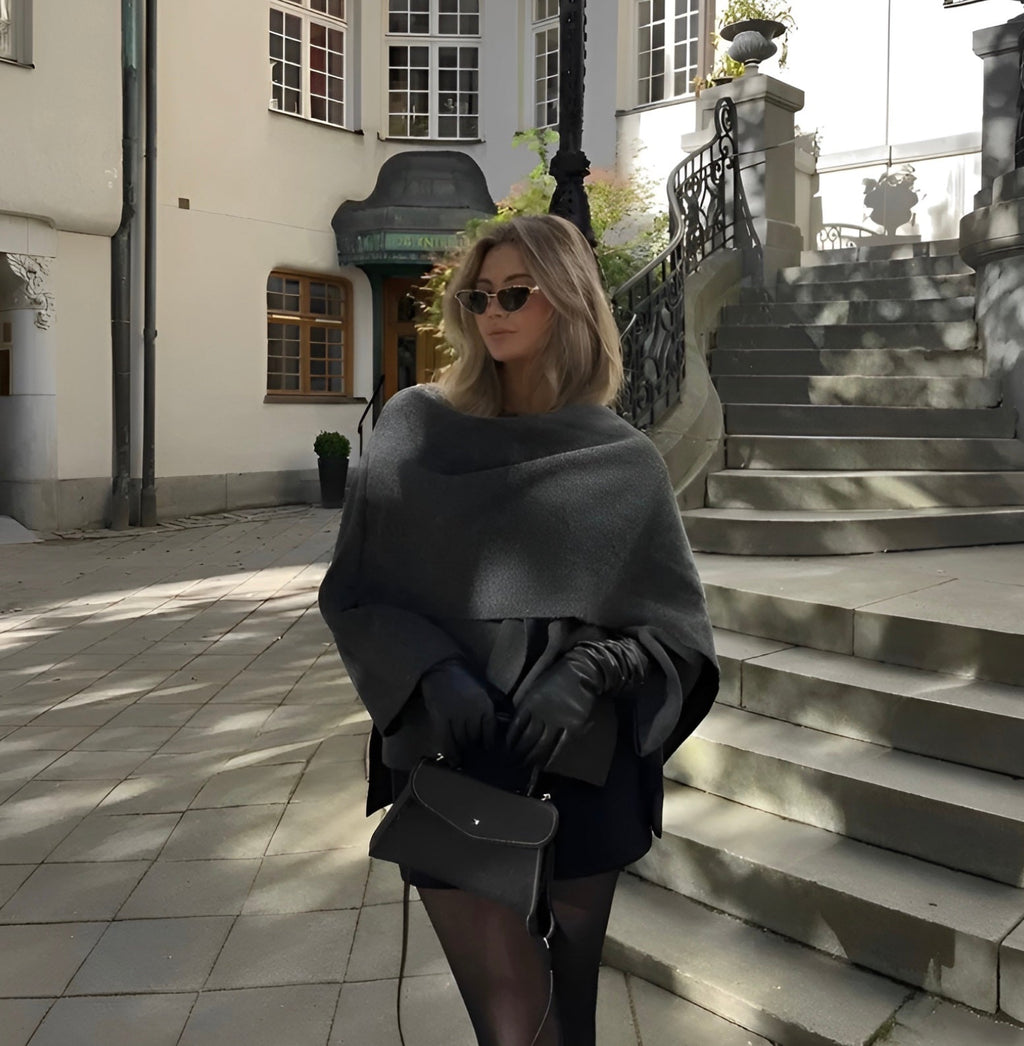 Women's Fashion Slip-on Asymmetrical Poncho for Winter Warmth