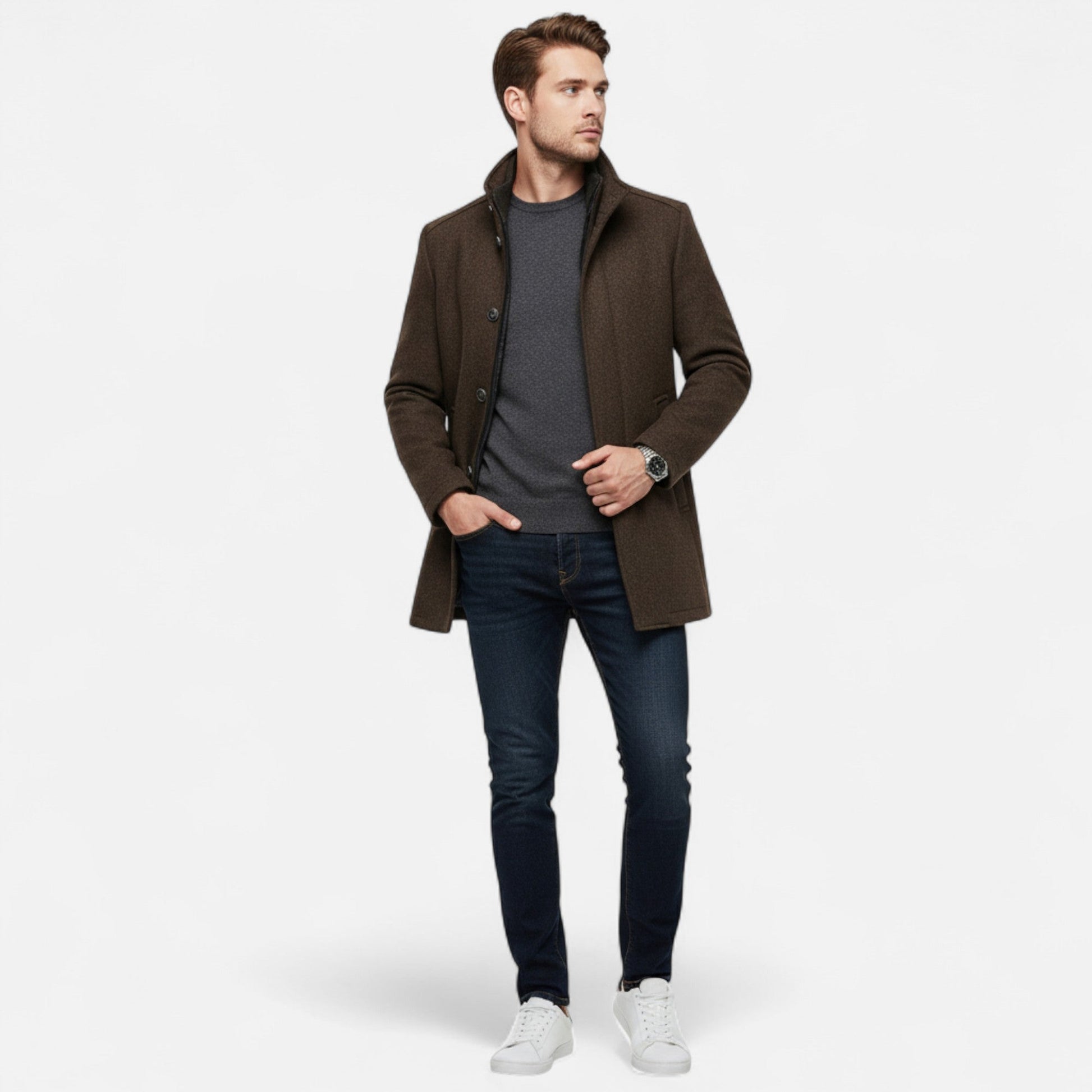 Manteau long épais polyvalent pour homme avec panneau gilet