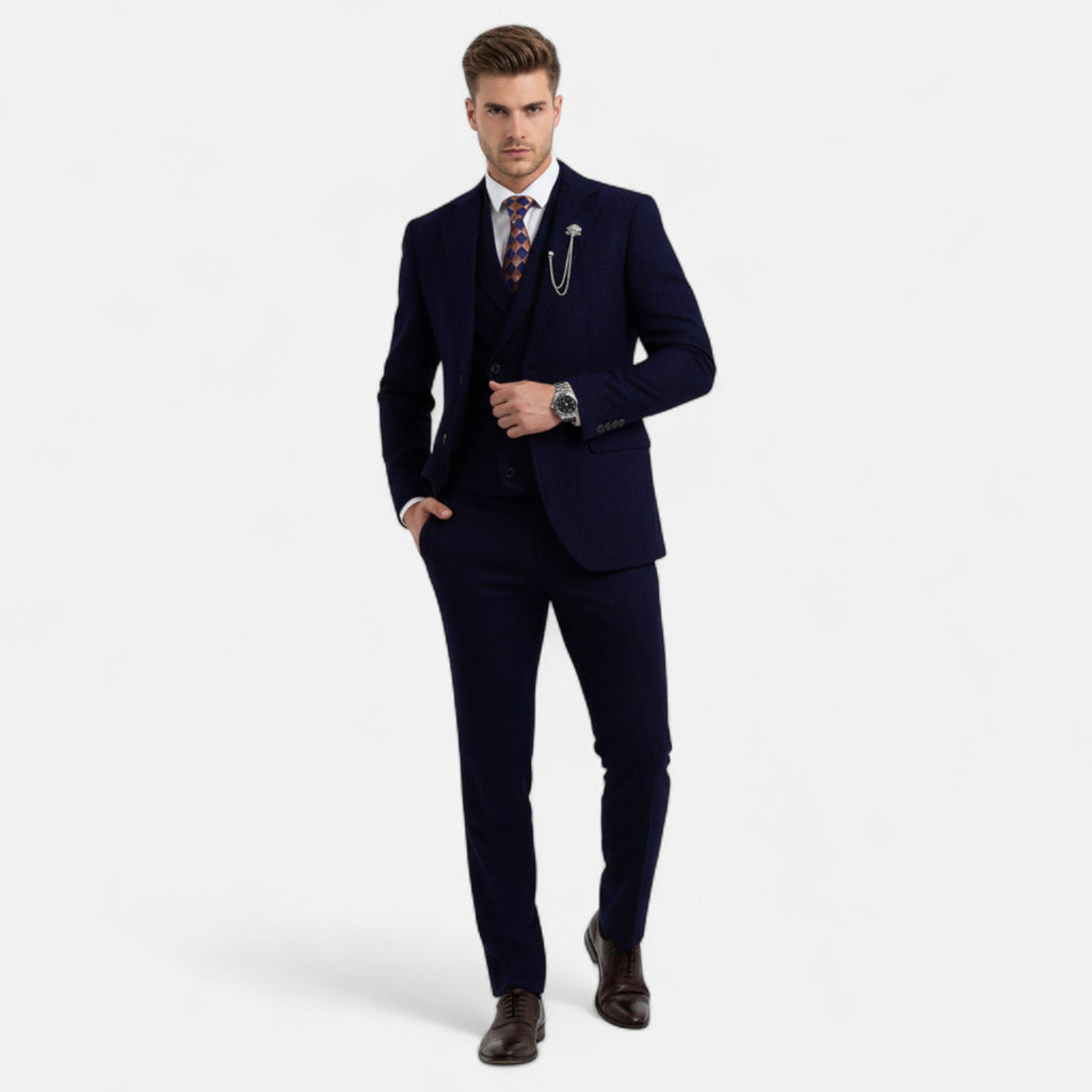Men’s Exquisite Sleek Three-Piece Tweed Herringbone Suit