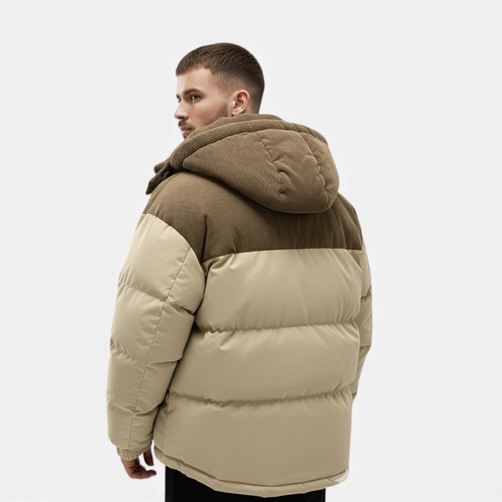 Men’s Casual Thick Fleece-Lined Winter Jacket with Stand-up Collar and Removable Hood