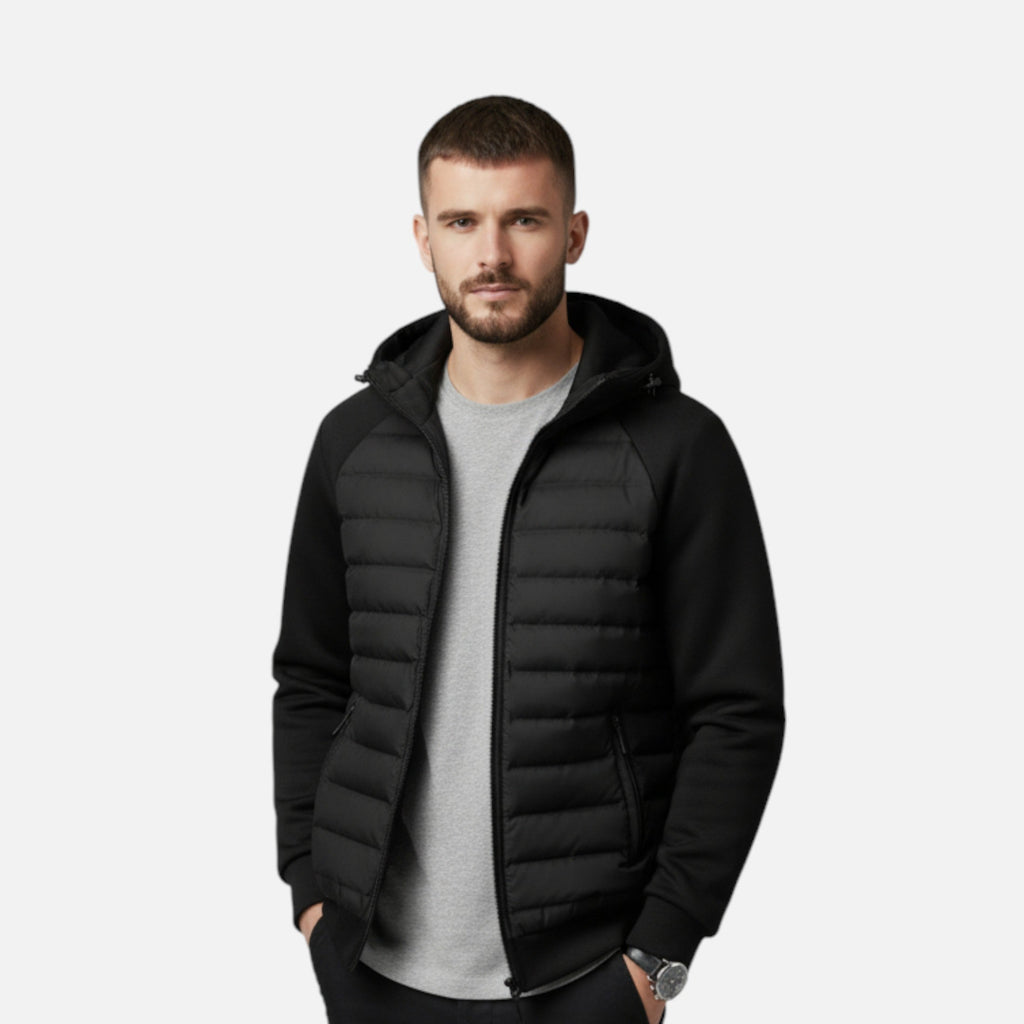 Men’s Outdoor Spliced Quilted Hooded Down Practical Jacket