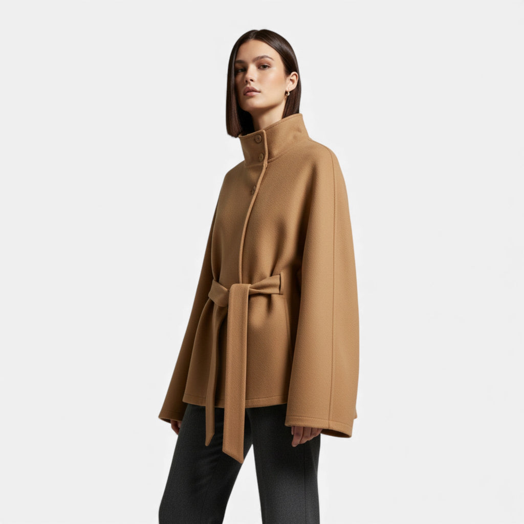 Women’s Fashion Belted Cape Coat for Winter