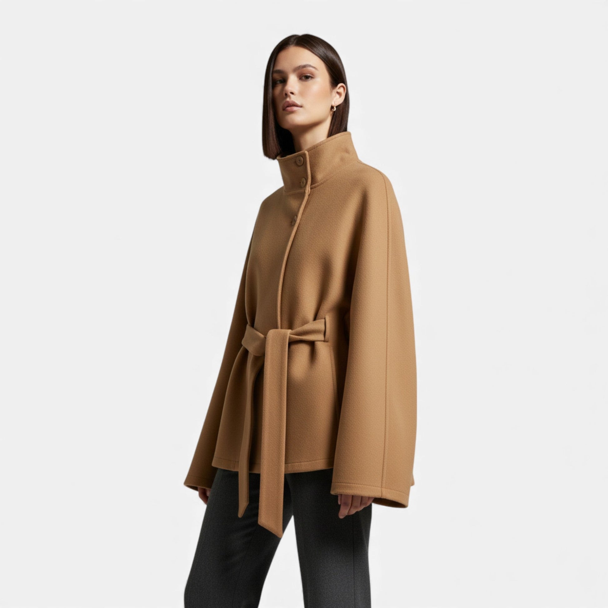 Women’s Fashion Belted Cape Coat for Winter