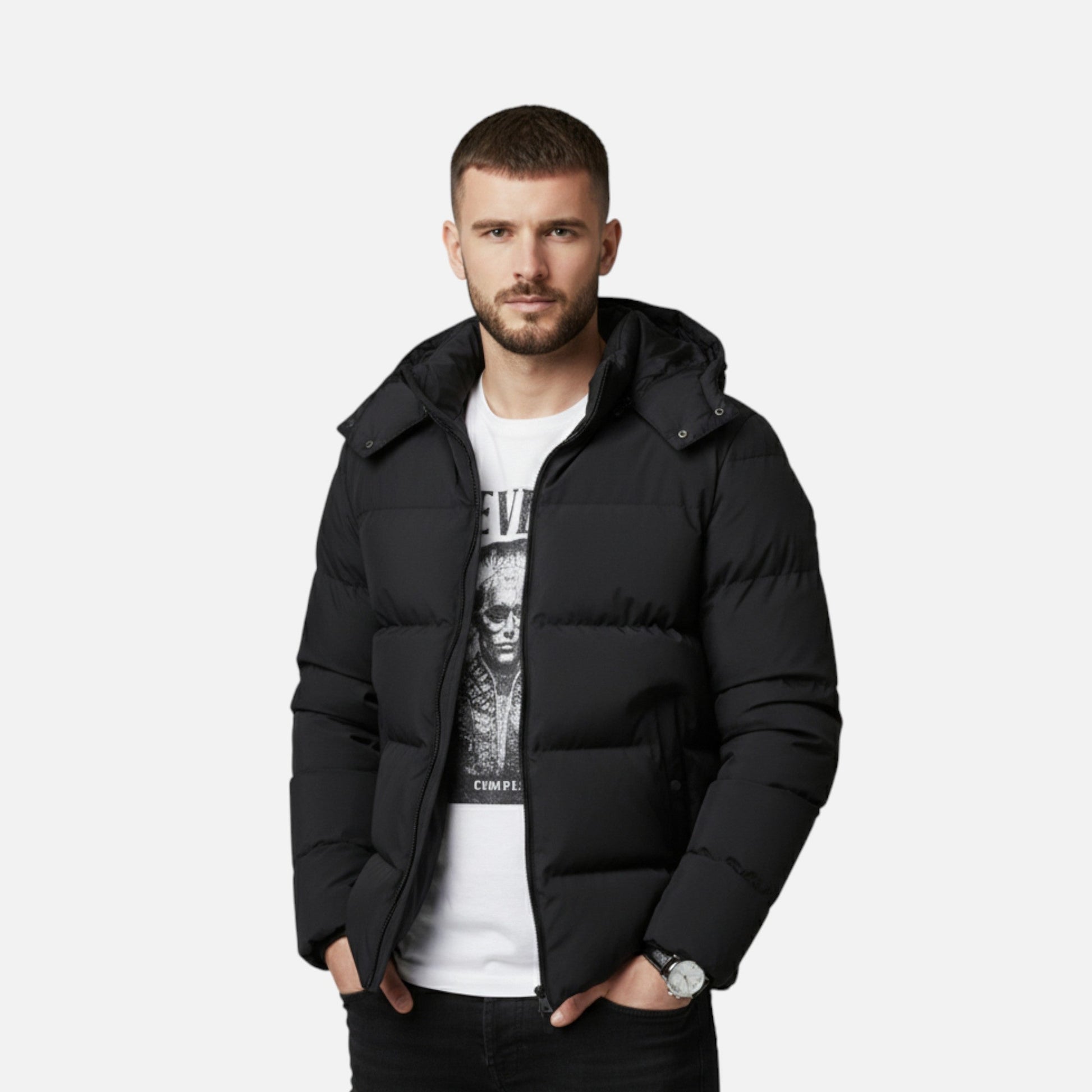 Men’s Stylish Timeless Layer Transitional Hooded Puffer Jacket for Cold Weather