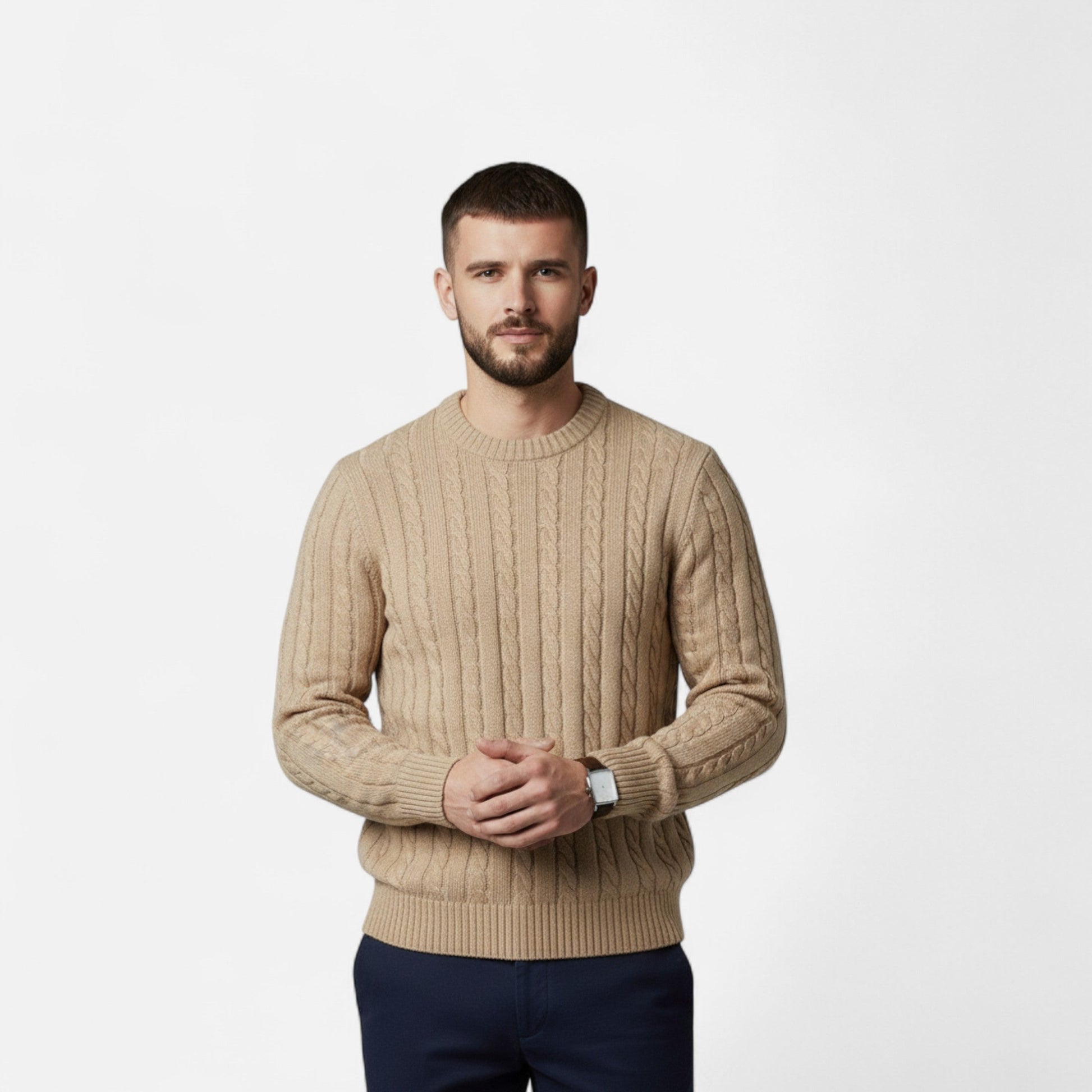 Men’s Classic Knitted Winter Sweater with Round Neckline Style
