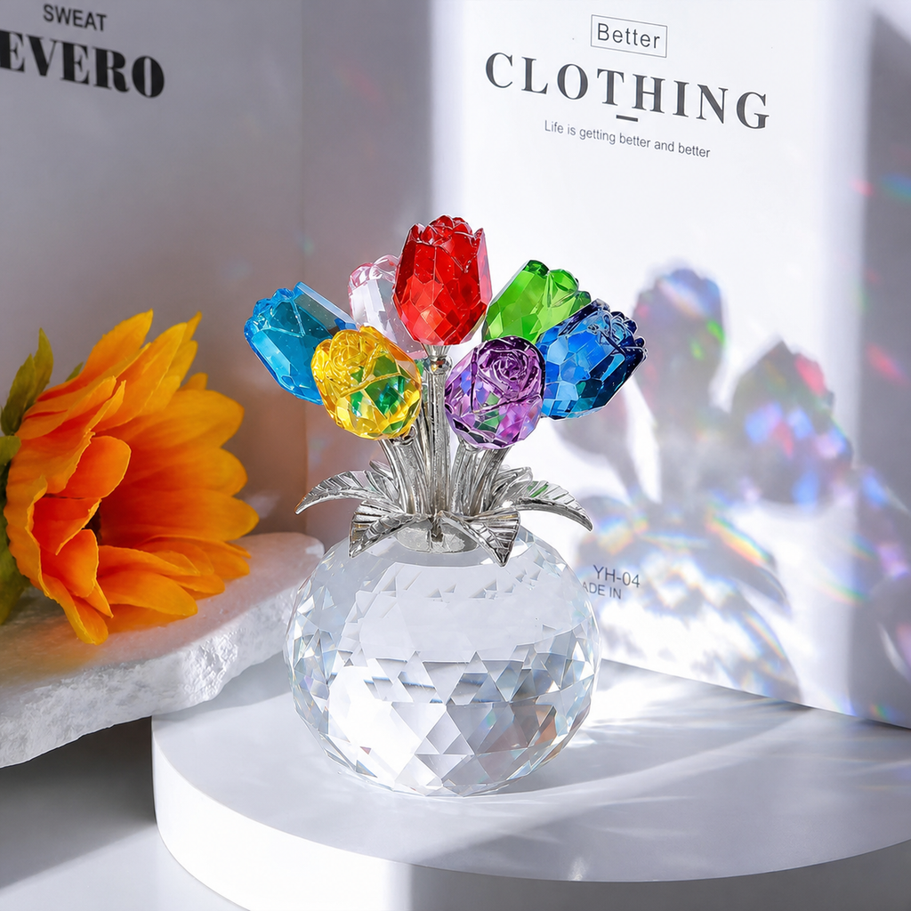 Crystal Rose Gift Eternal Glass Figurine Vase Anniversary Present Her