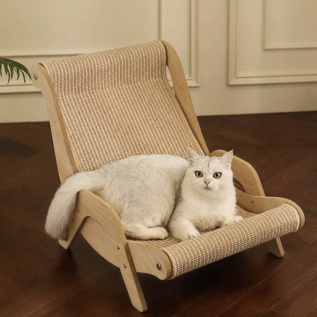 Cat Scratching Lounger Sisal 2-in-1 Scratcher Bed Space-Saving Wooden