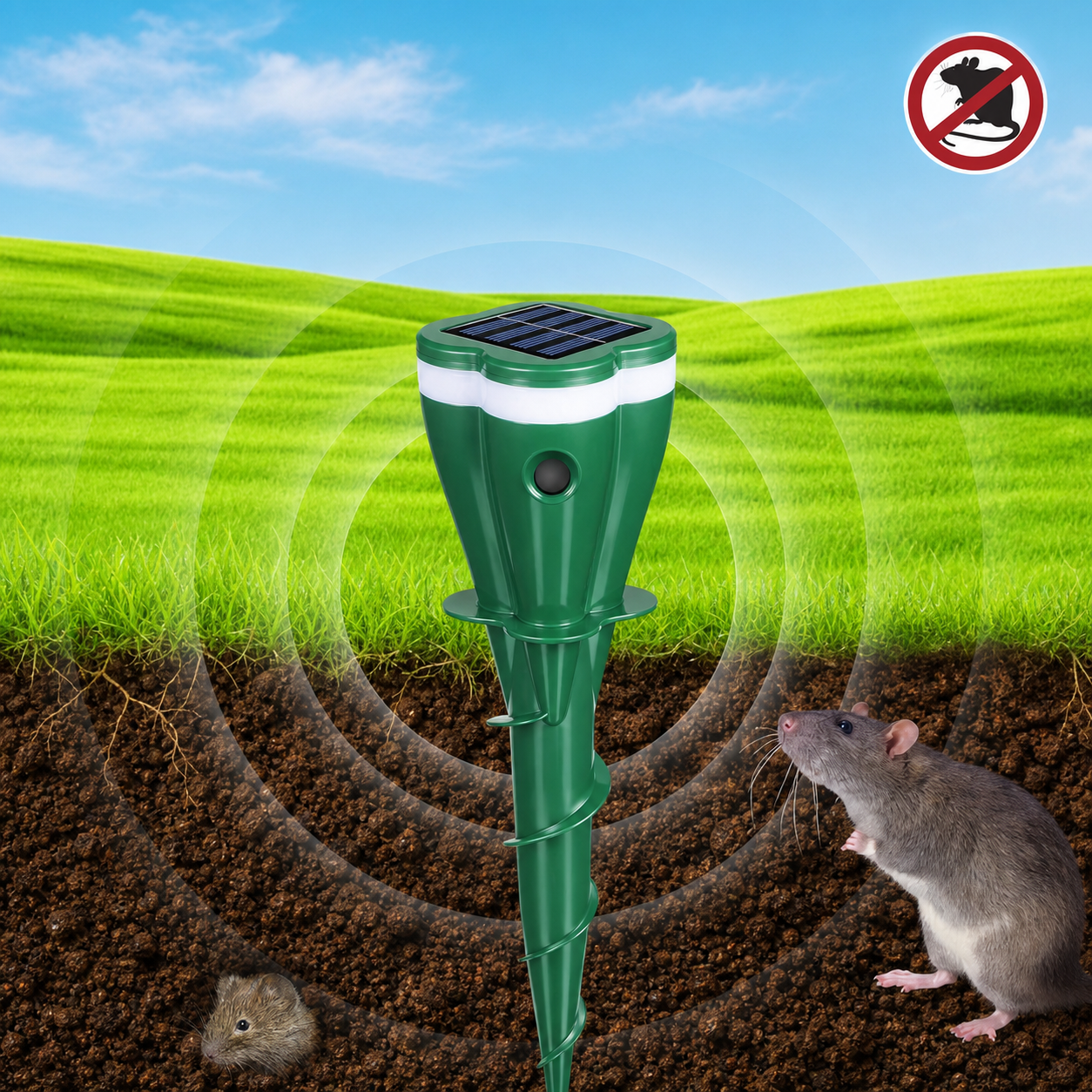 Solar Mole Repellent Stakes Waterproof Gopher Vole Repeller Lawn