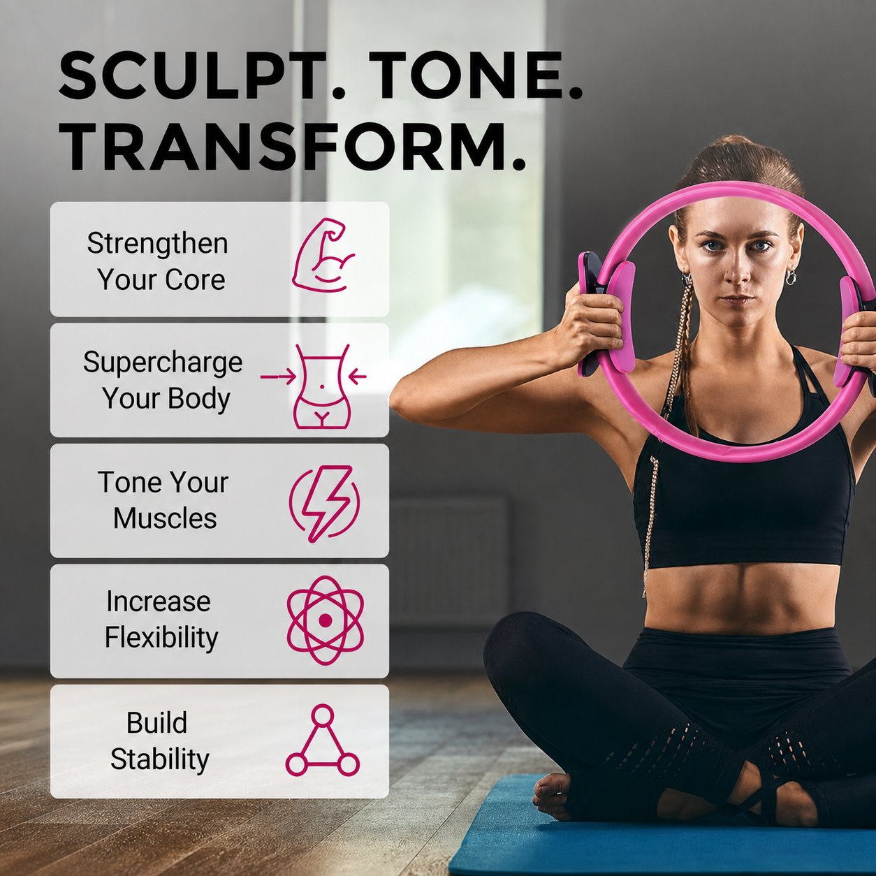 Pilates Ring Magic Circle Dual Grip Inner Thigh Toner Home Fitness