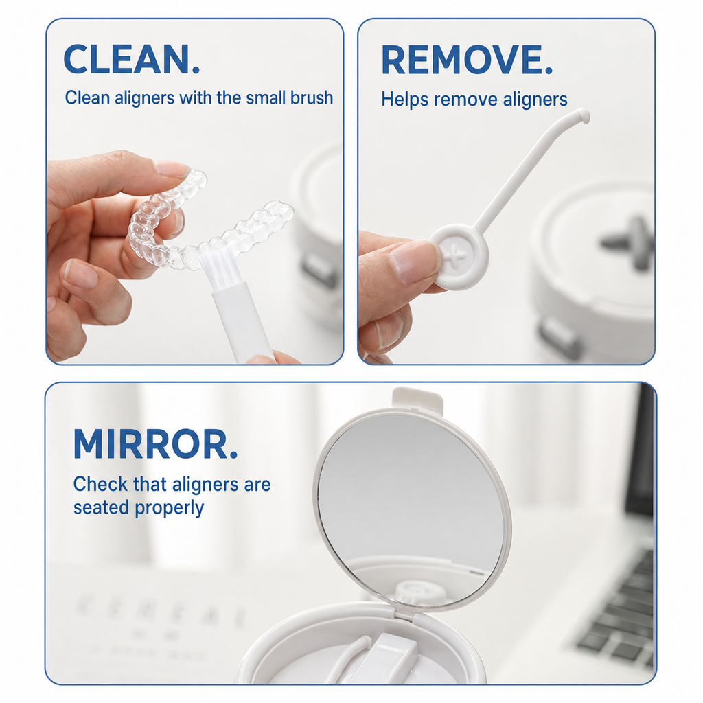 3-in-1 Retainer Case Leak Proof Soaking Box Mirror Brush Travel