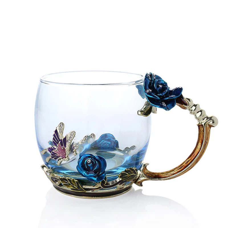 Skorter | Handcrafted Enamel Coffee Mugs Rose-Glass Tea Cup with Steel Spoon Luxury Unique Gifts for Wedding Valentine's Day Birthday Gifts - Image 24