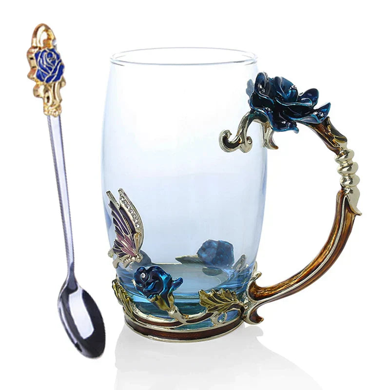 Skorter | Handcrafted Enamel Coffee Mugs Rose-Glass Tea Cup with Steel Spoon Luxury Unique Gifts for Wedding Valentine's Day Birthday Gifts - Image 20