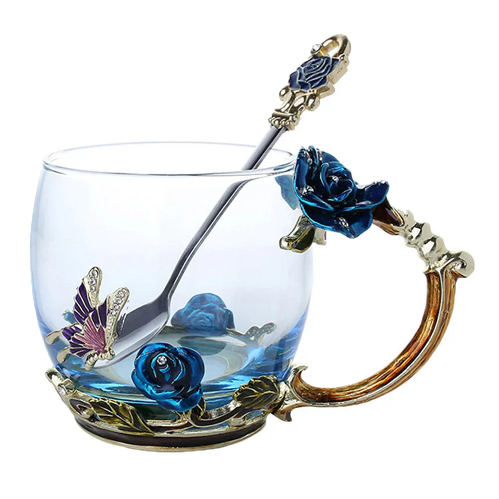 Skorter | Handcrafted Enamel Coffee Mugs Rose-Glass Tea Cup with Steel Spoon Luxury Unique Gifts for Wedding Valentine's Day Birthday Gifts - Image 19