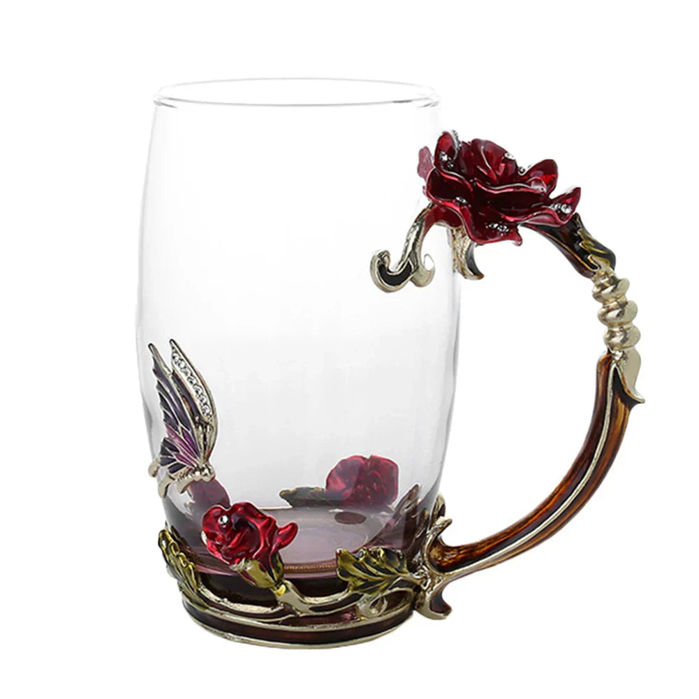 Skorter | Handcrafted Enamel Coffee Mugs Rose-Glass Tea Cup with Steel Spoon Luxury Unique Gifts for Wedding Valentine's Day Birthday Gifts - Image 13