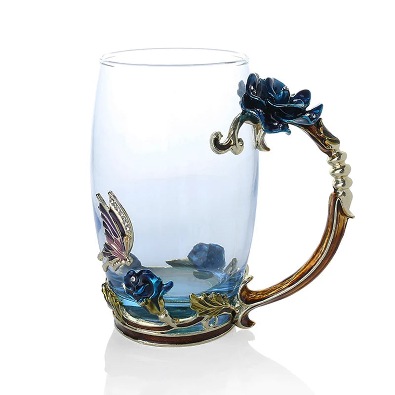 Skorter | Handcrafted Enamel Coffee Mugs Rose-Glass Tea Cup with Steel Spoon Luxury Unique Gifts for Wedding Valentine's Day Birthday Gifts - Image 23