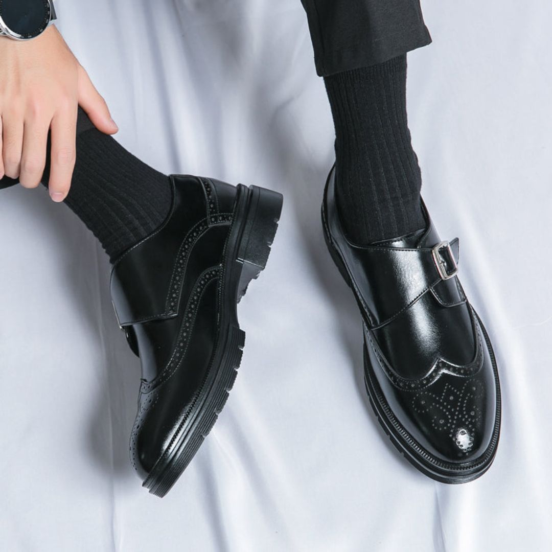 Men’s Smart Casual Slip On Formal Shoes with Wingtip Brogue Accents