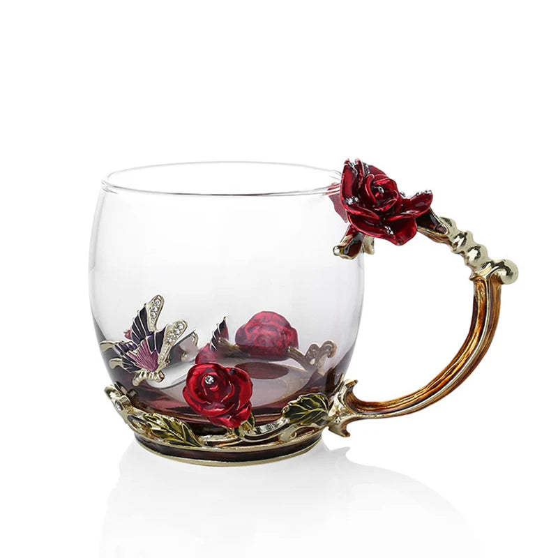 Skorter | Handcrafted Enamel Coffee Mugs Rose-Glass Tea Cup with Steel Spoon Luxury Unique Gifts for Wedding Valentine's Day Birthday Gifts - Image 26