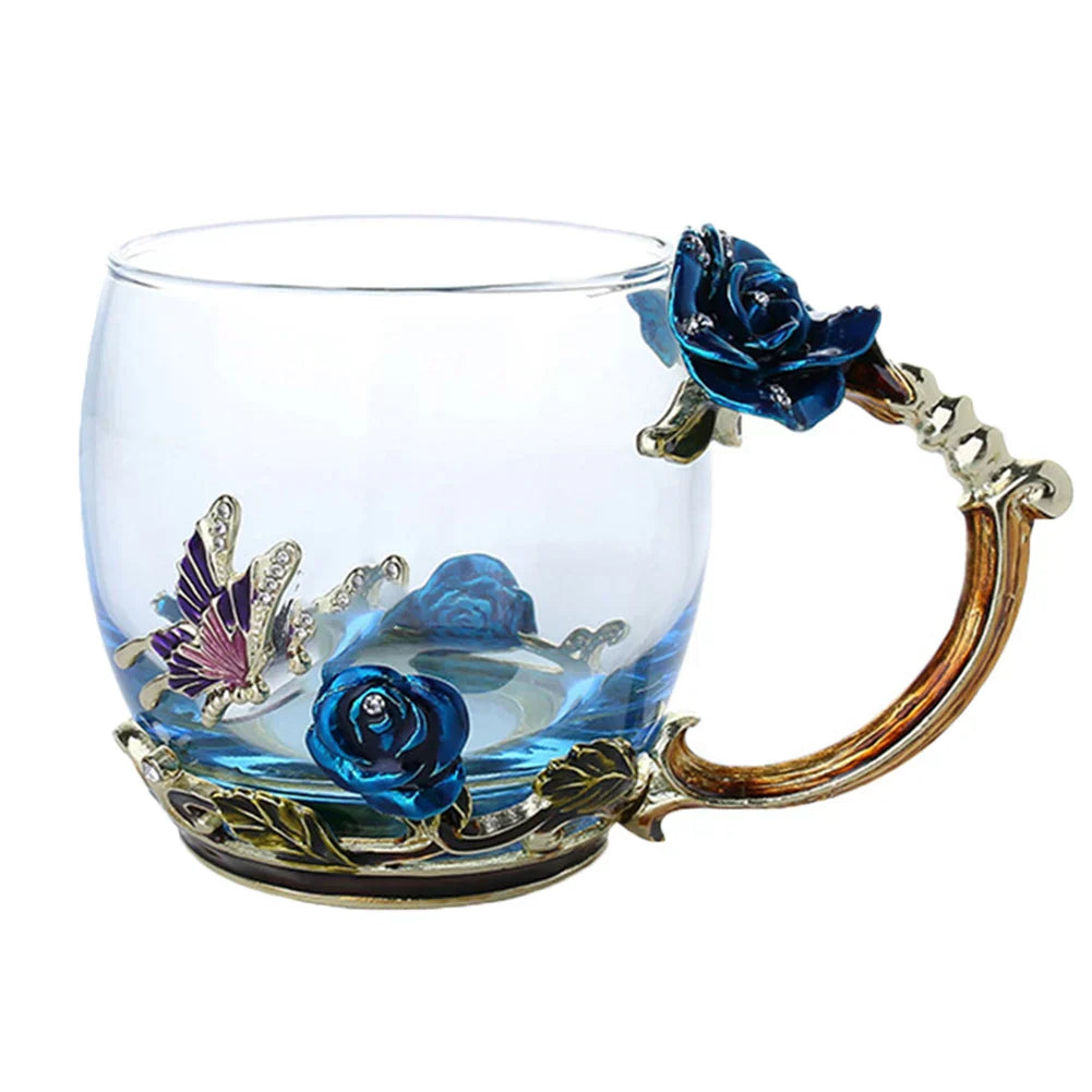 Skorter | Handcrafted Enamel Coffee Mugs Rose-Glass Tea Cup with Steel Spoon Luxury Unique Gifts for Wedding Valentine's Day Birthday Gifts - Image 2