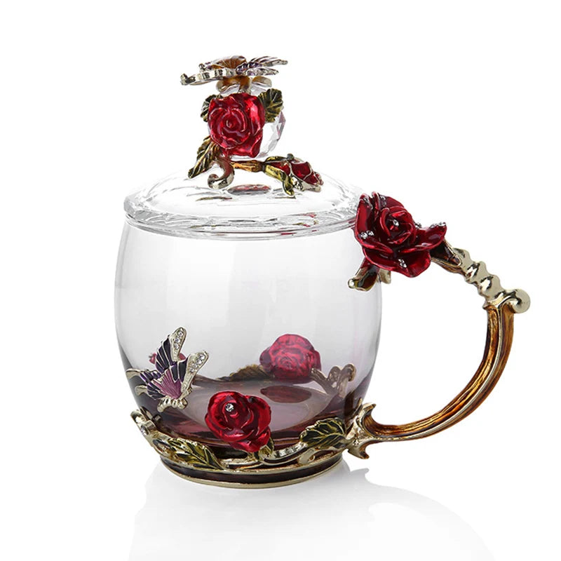 Skorter | Handcrafted Enamel Coffee Mugs Rose-Glass Tea Cup with Steel Spoon Luxury Unique Gifts for Wedding Valentine's Day Birthday Gifts - Image 16