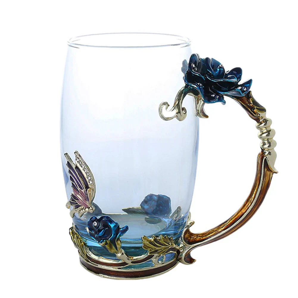 Skorter | Handcrafted Enamel Coffee Mugs Rose-Glass Tea Cup with Steel Spoon Luxury Unique Gifts for Wedding Valentine's Day Birthday Gifts - Image 18