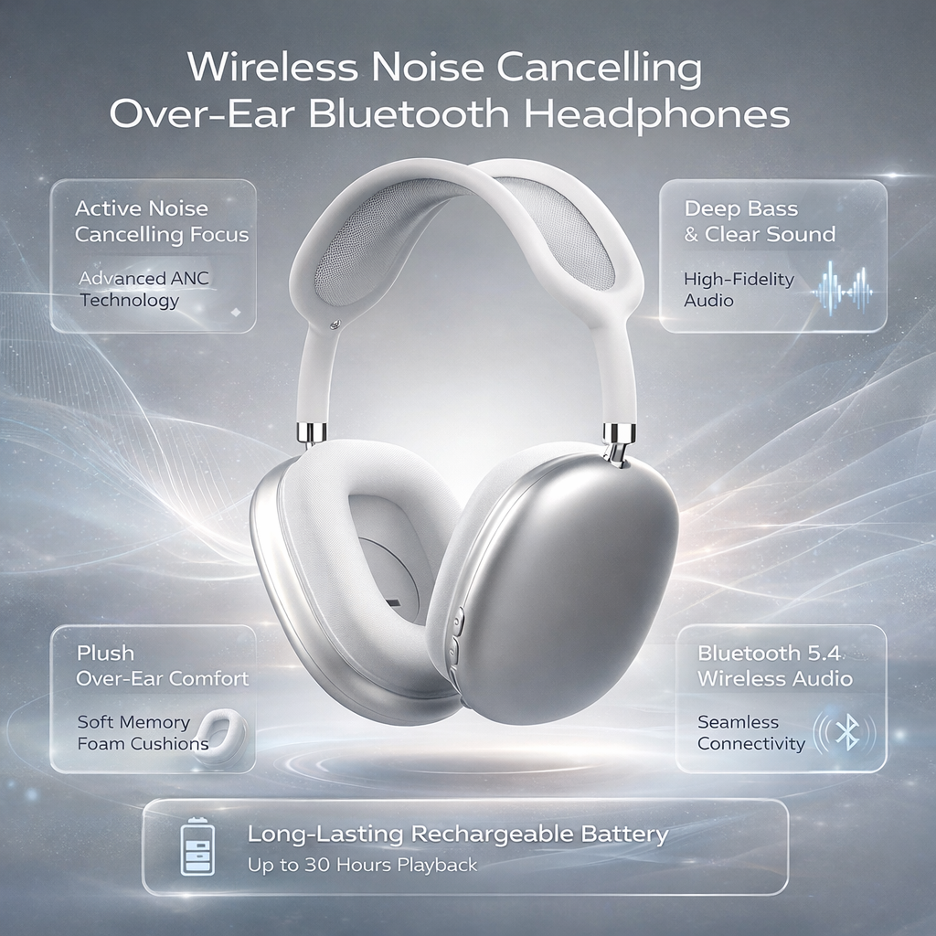 Wireless Noise Cancelling Headphones Over Ear Bluetooth Deep Bass - Image 4