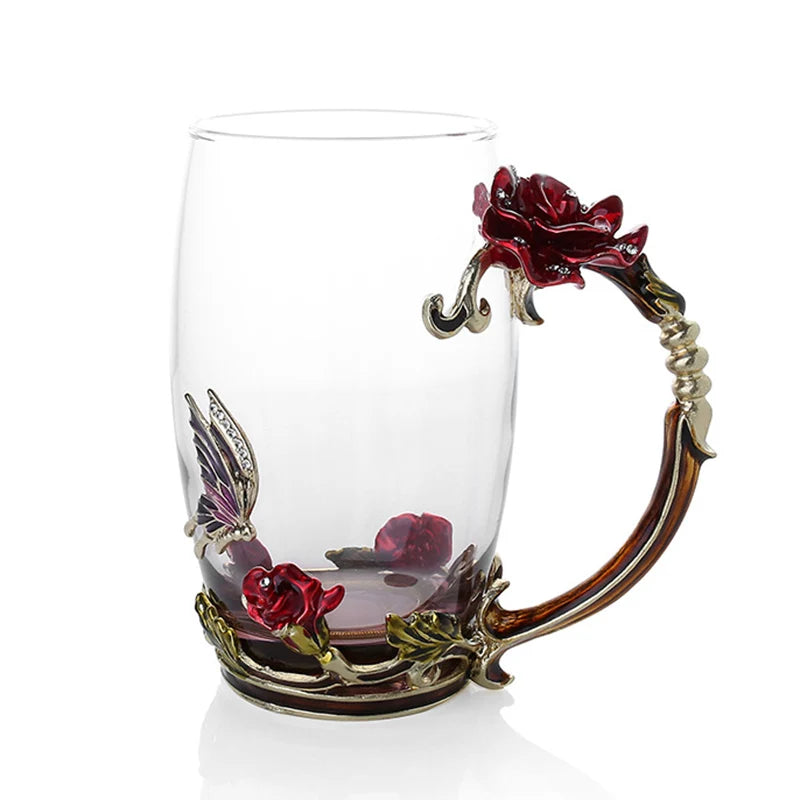 Skorter | Handcrafted Enamel Coffee Mugs Rose-Glass Tea Cup with Steel Spoon Luxury Unique Gifts for Wedding Valentine's Day Birthday Gifts - Image 17
