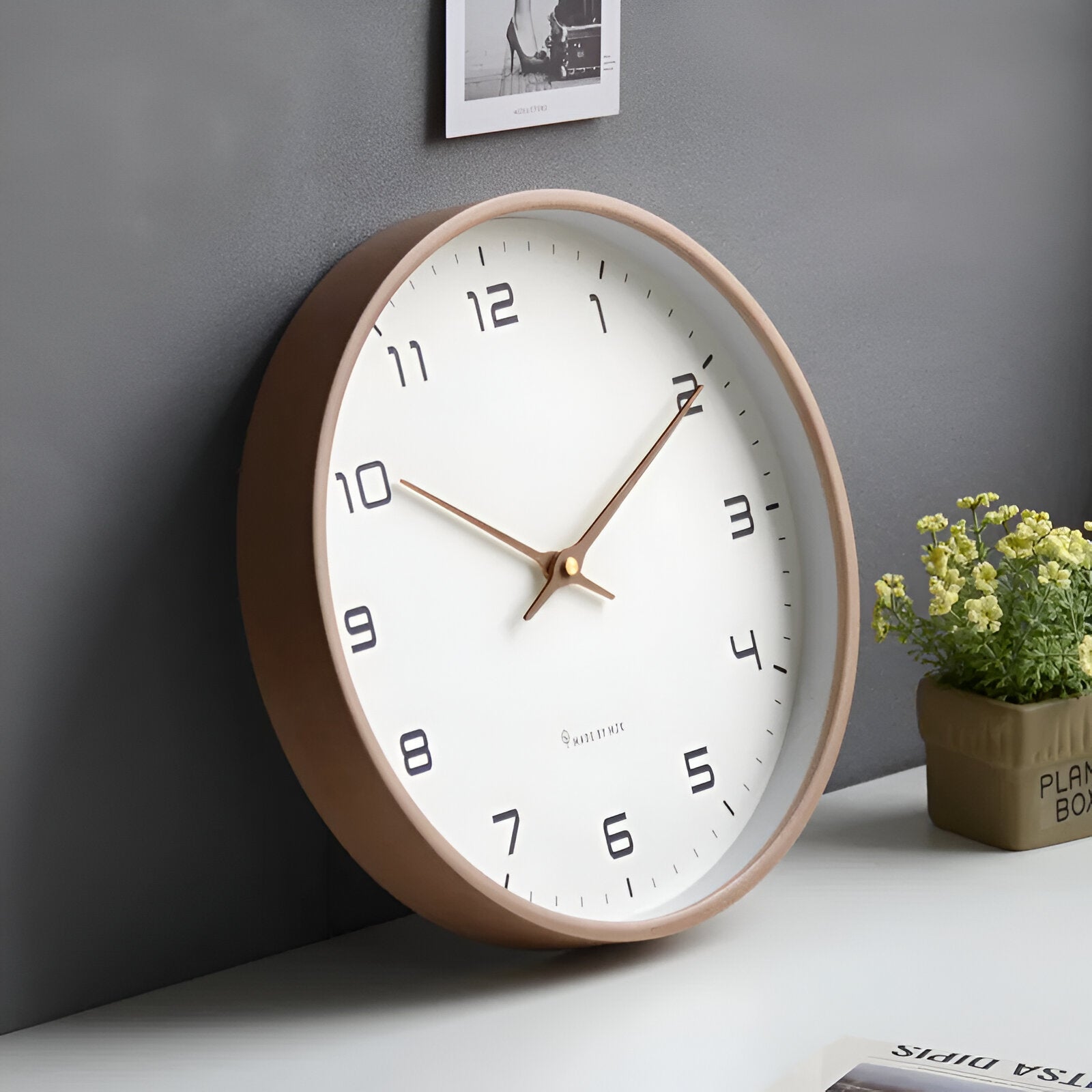 Minimalist Wall Clock Wood Frame Nordic Scandinavian Silent Quartz - Image 3