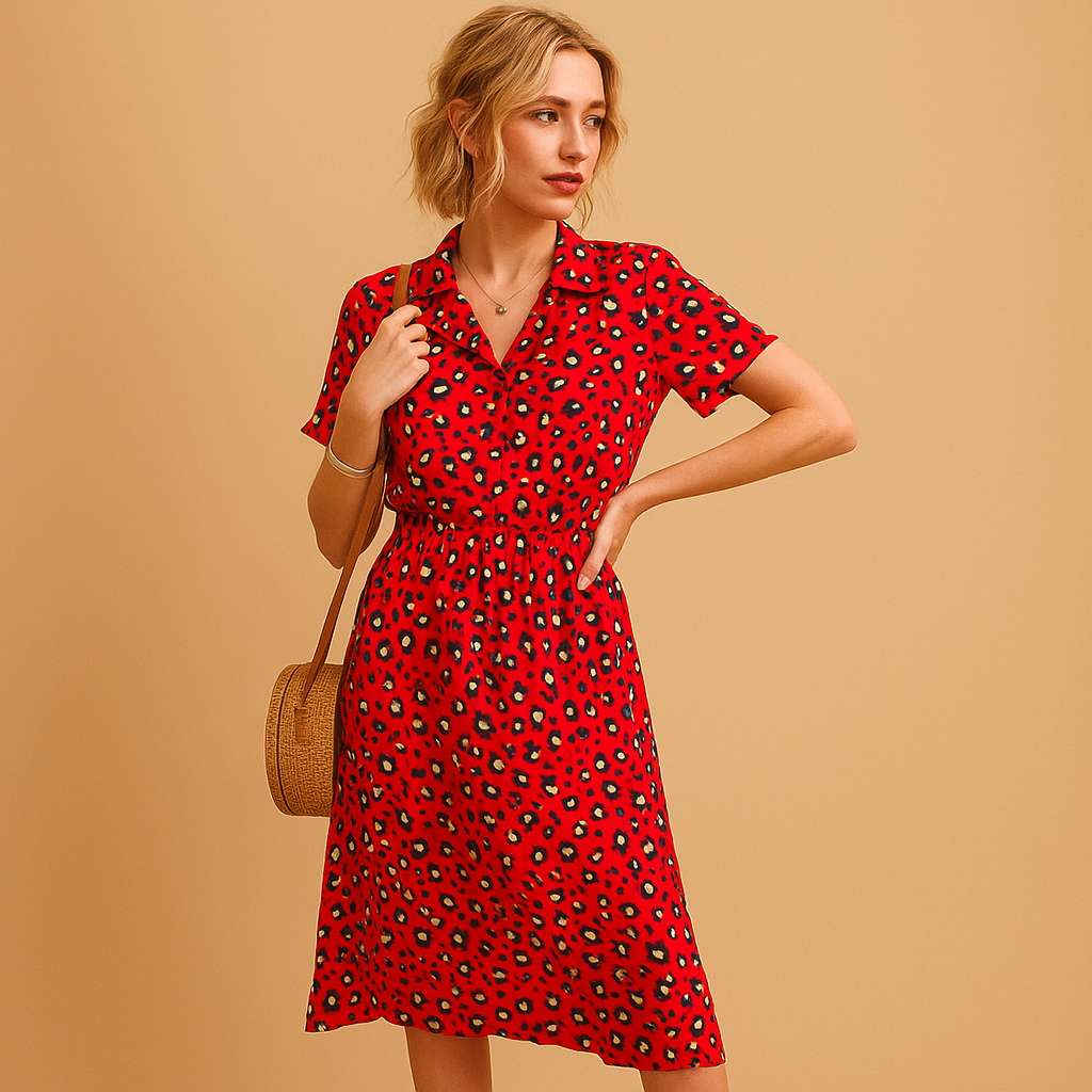 Women's Elegant Occasion Midi A-Line Summer Dresses with V-neckline and Button Details