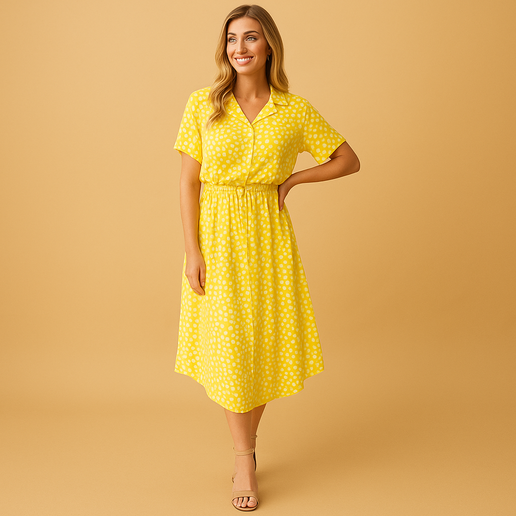 Women's Elegant Occasion Midi A-Line Summer Dresses with V-neckline and Button Details