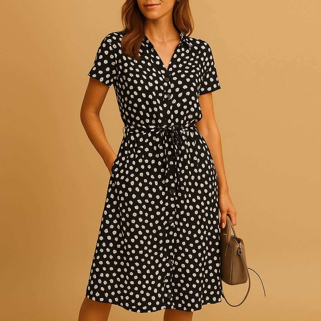 Women's Elegant Occasion Midi A-Line Summer Dresses with V-neckline and Button Details